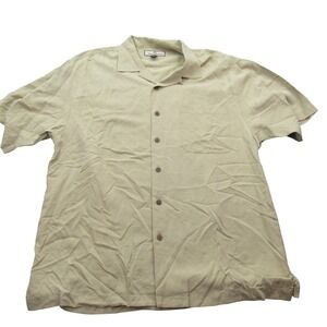 Tommy Bahama Mens Large Silk Camp Shirt Tan Embroidered‎ Sailboat Sails Call L